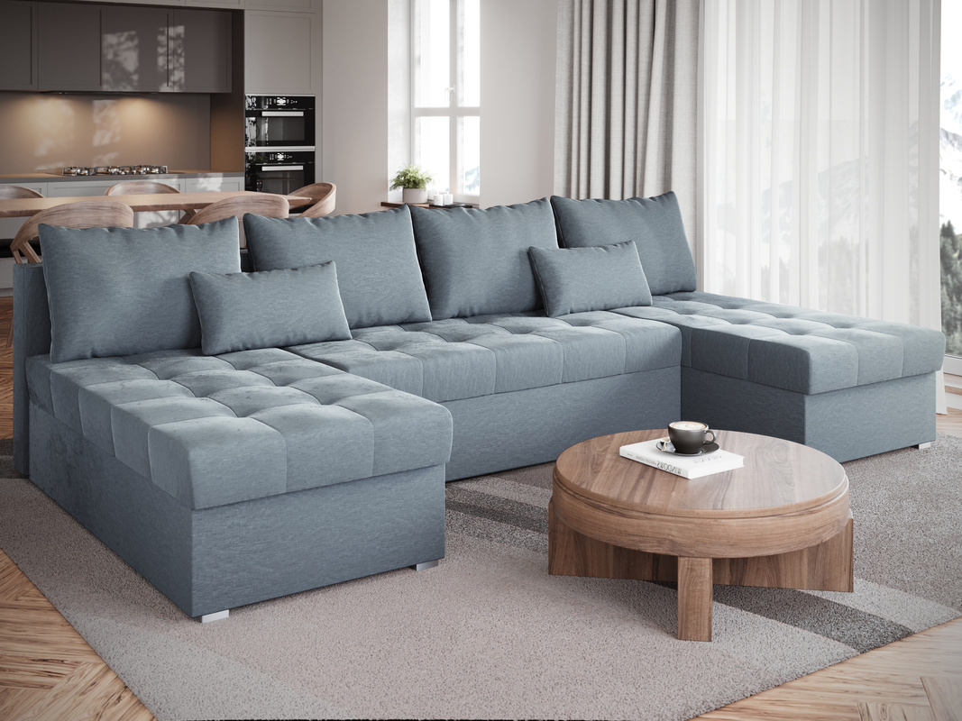 Rozkładany narożnik do salonu z funkcją spania duży HOT U SLIM szary