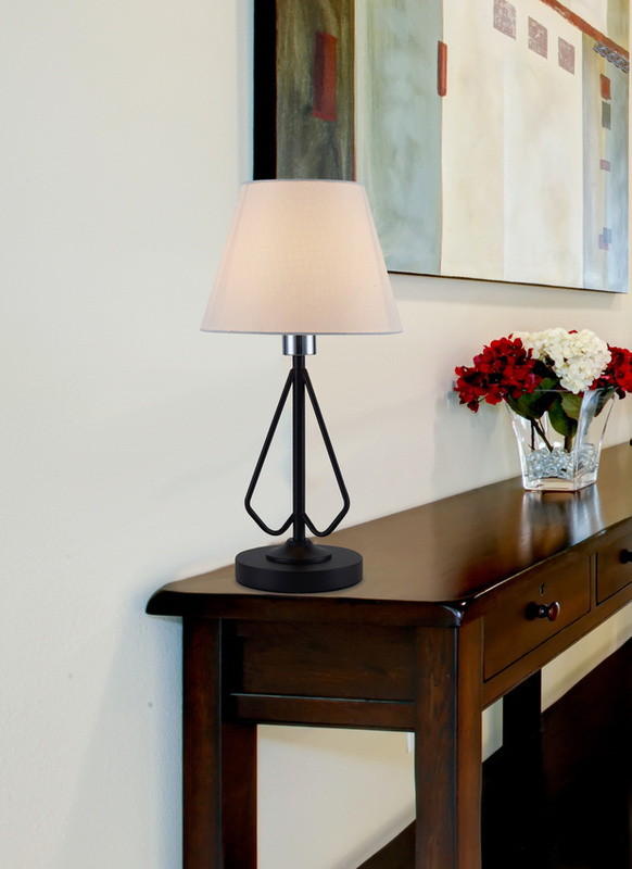 Czarna lampka stołowa do salonu z abażurem MORLEY metalowa