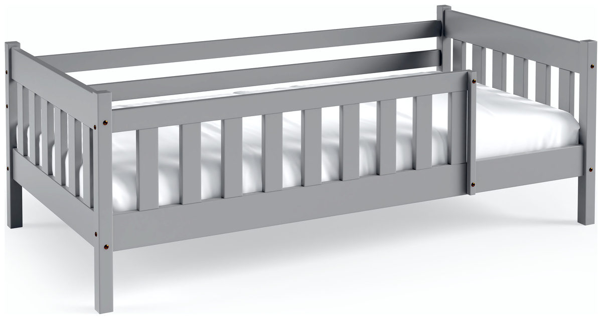 Szare łóżko do pokoju dziecięcego z barierką i szufladą 80x160 cm NEBULA