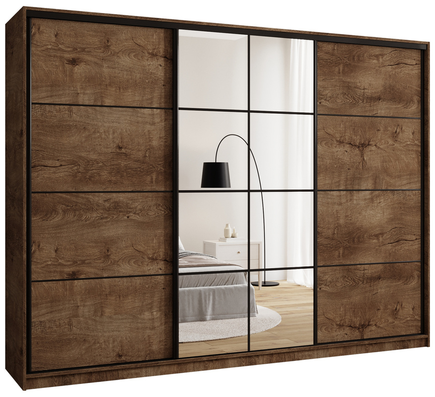 Duża szafa przesuwna z lustrem i szufladami 280 cm EDGE