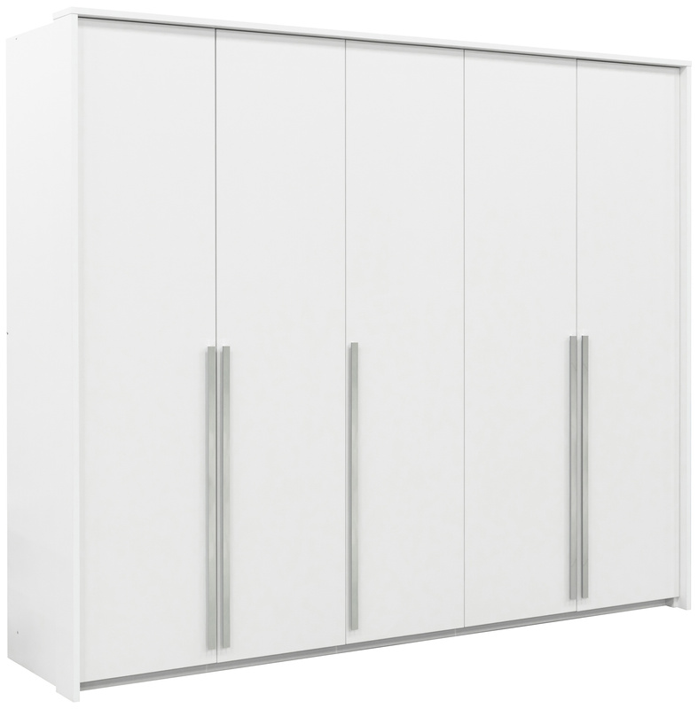 Biała pojemna pięciodrzwiowa szafa uchylna 255 cm GENEWA