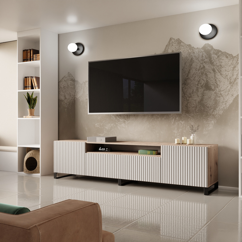 Długa szafka RTV 200 cm do salonu na nóżkach TAVIO loftowa