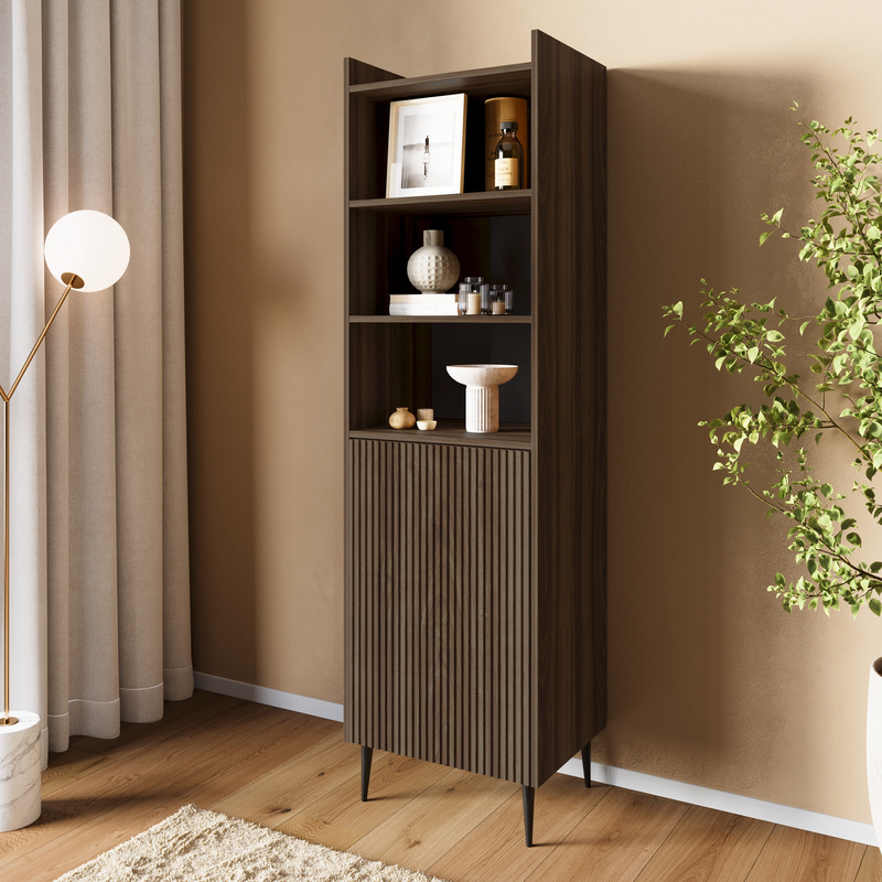 Wysoki regał na książki do salonu 52 cm ASPERO orzech