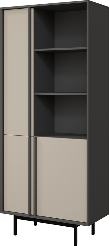Duży regał AVERO do salonu z półkami i szafkami 83cm antracyt beż jasny