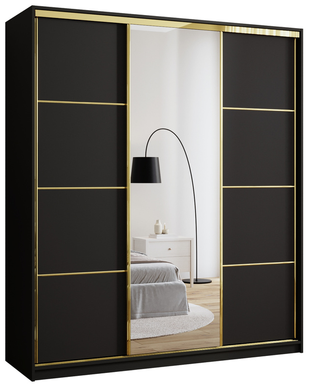 Czarna szafa z lustrem do przedpokoju 180 cm GOLD NEW