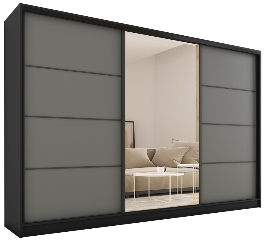 Duża szafa przesuwna z lustrem i szufladami 280 cm LOFT