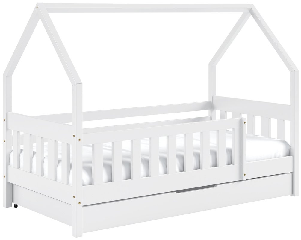 Białe łóżko domek z drewna sosnowego z szufladą 80x190 cm MELANIA