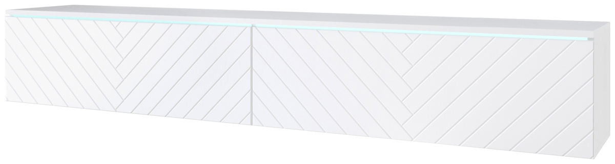 Biała wisząca szafka RTV 180 cm BROMI jodełka MDF