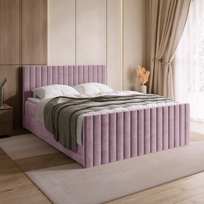 Łóżko kontynentalne 180x200 cm z pojemnikiem na pościel DREAM DUO różowe