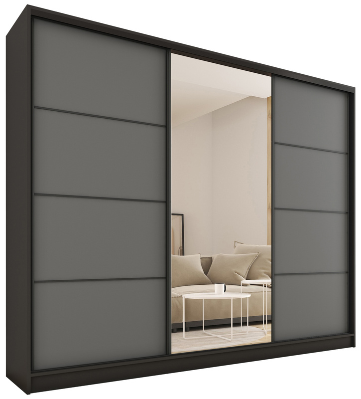 Duża grafitowa szafa przesuwna z lustrem 250 cm LOFT MAX