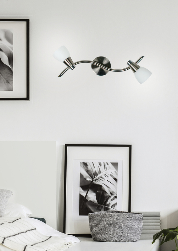 Biała lampa ścienna listwa 2-punktowa do salonu SELIA szkło chrom