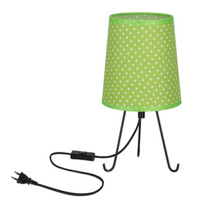 Czarna lampa stołowa do salonu SMALLY abażur zielony w kropki