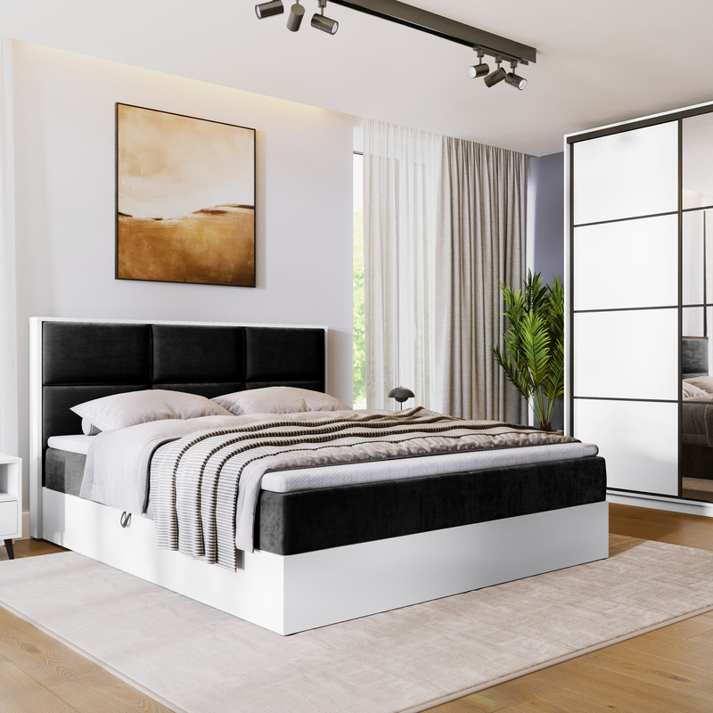 Łóżko kontynentalne z pojemnikiem na pościel 140x200 cm LOFT