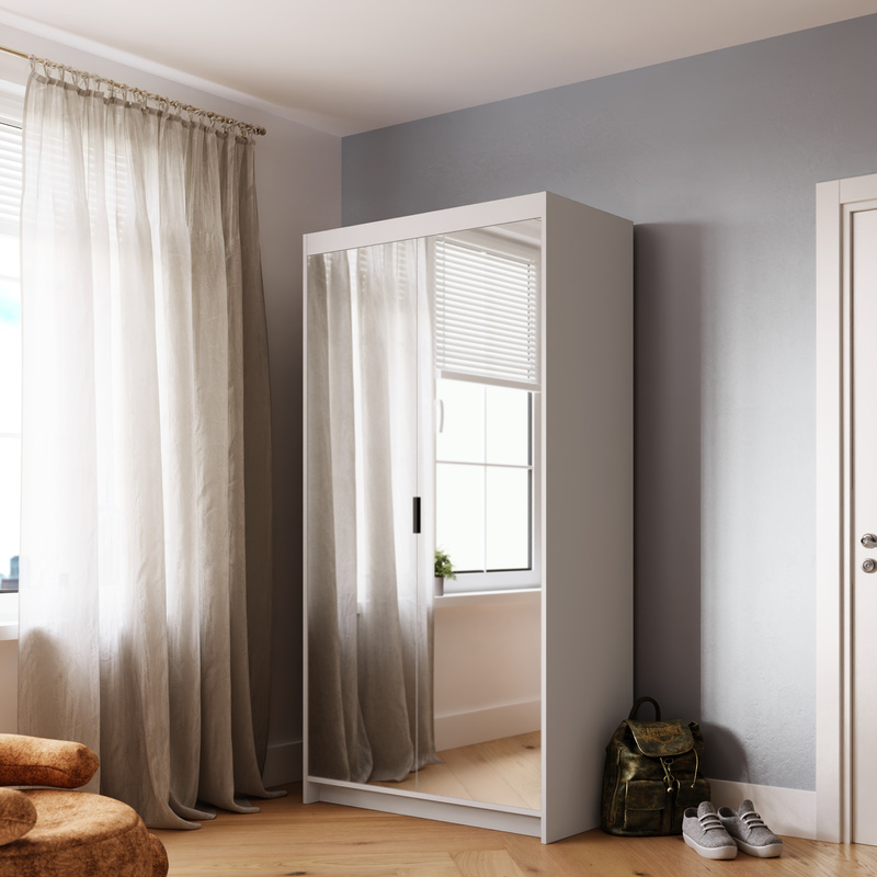 Biała dwudrzwiowa szafa modułowa z lustrem 90 cm KUBA