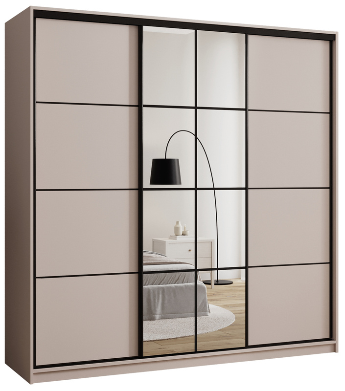 Beżowa szafa przesuwna z lustrem i półkami 200 cm EDGE