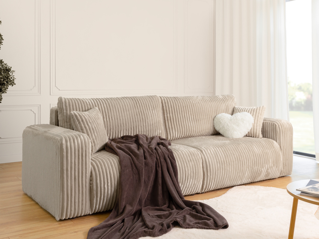 Kanapa do salonu z funkcją spania i pojemnikiem na pościel TILIO beżowa
