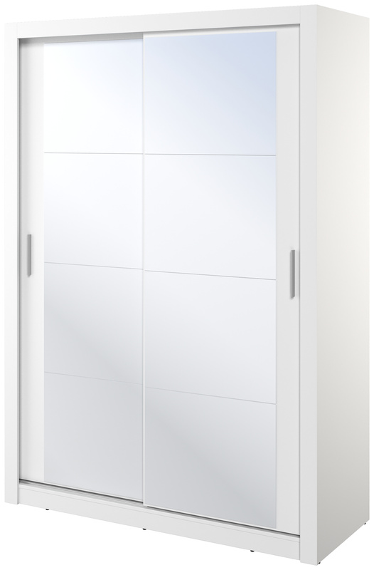 Biała szafa przesuwna 150 cm z lustrem i półkami ARTI