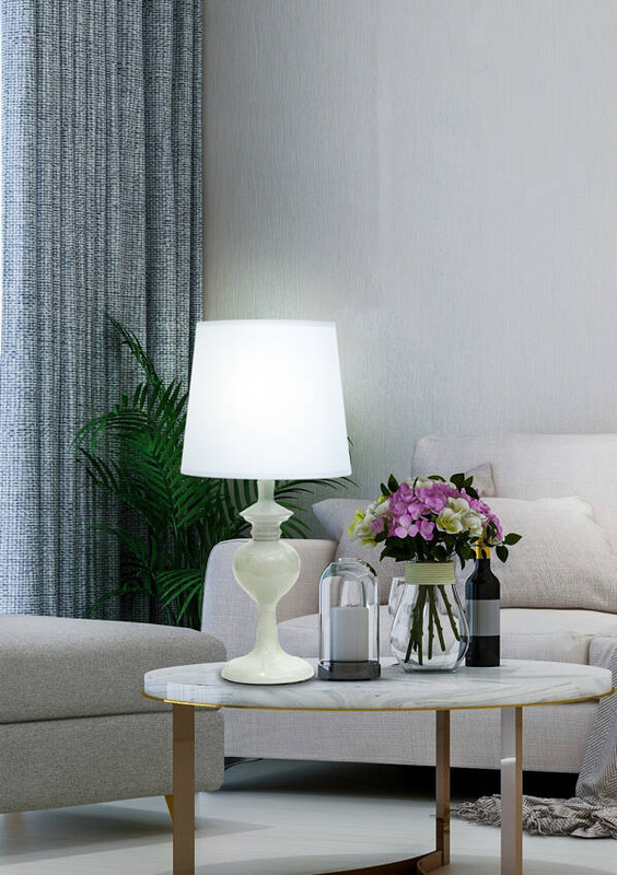 Niebieska lampka stołowa nocna do sypialni BERKANE metal tekstylna