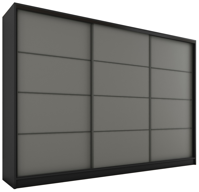 Grafitowa szafa przesuwna z szufladami i półkami 250 cm LOFT