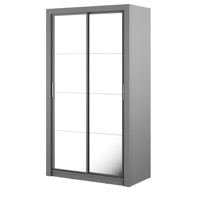 Szafa przesuwna 120 cm z lustrem szara półki drążki ARTI