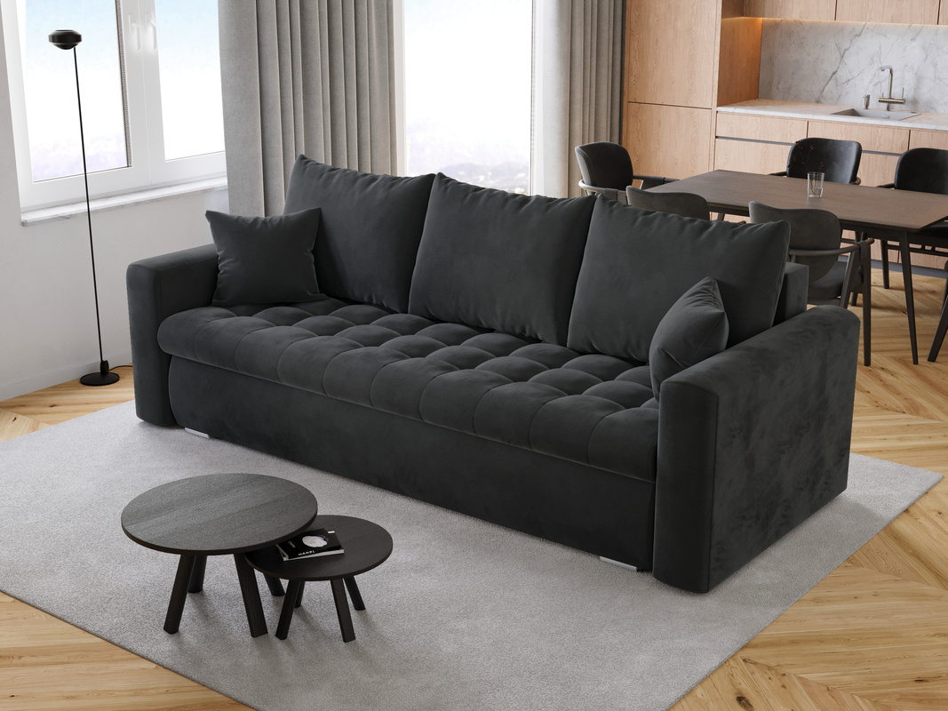 Szara kanapa do salonu z funkcją spania LUIS pojemnik na pościel