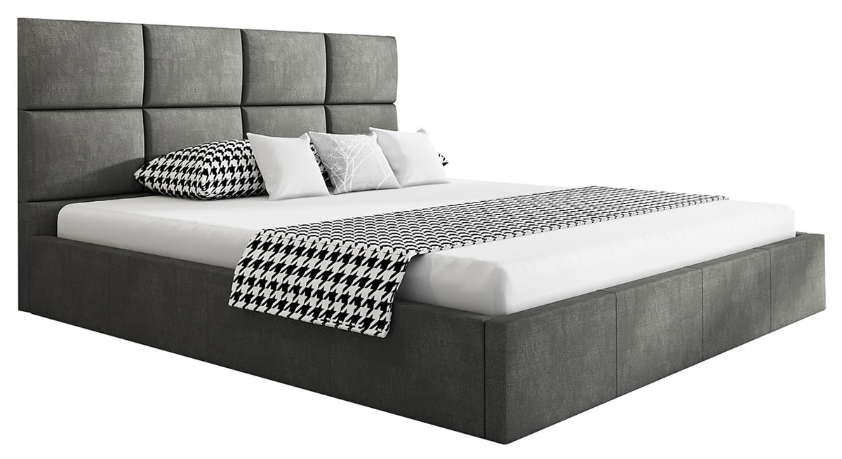 Szare tapicerowane łóżko do sypialni z pojemnikiem 140x200 cm AMBY