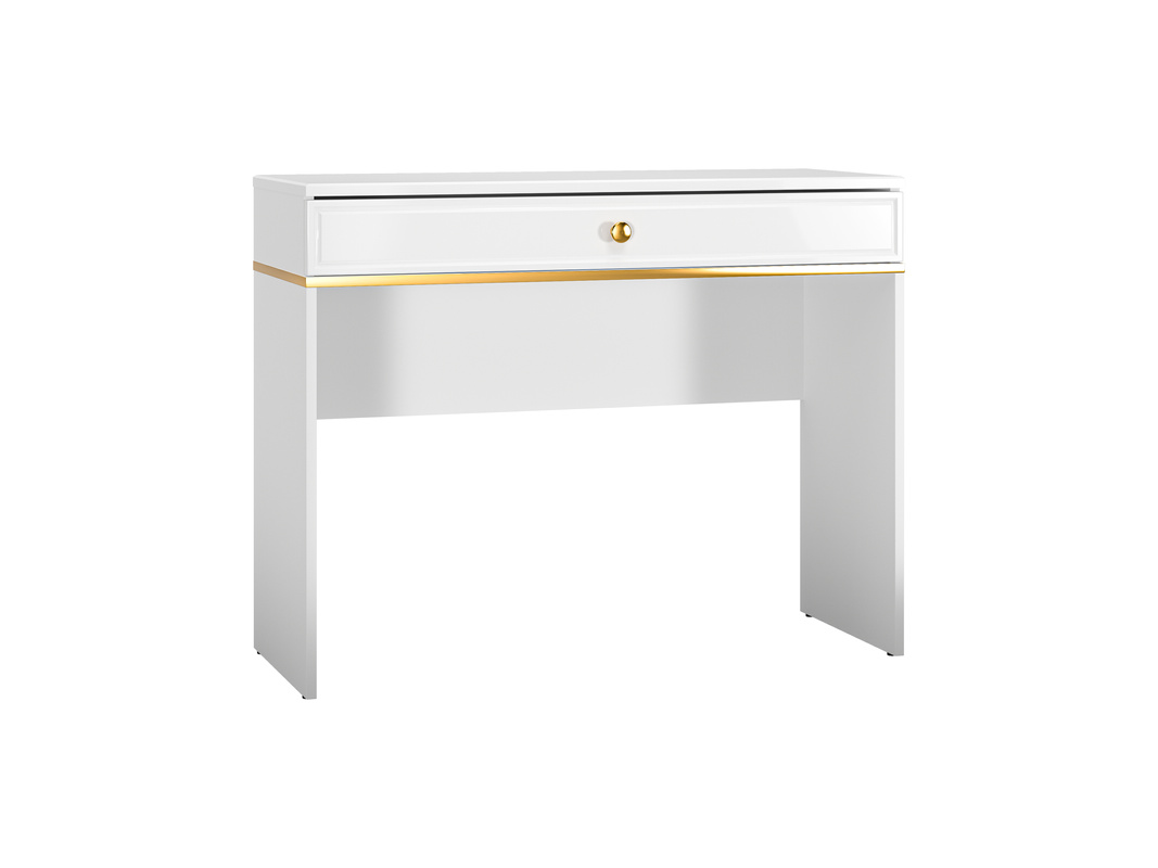 Elegancka toaletka z szufladą do sypialni GOLDIN biały połysk