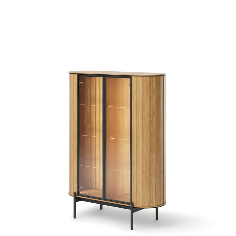 Witryna do salonu 107 cm na nóżkach ROTTO z oświetleniem