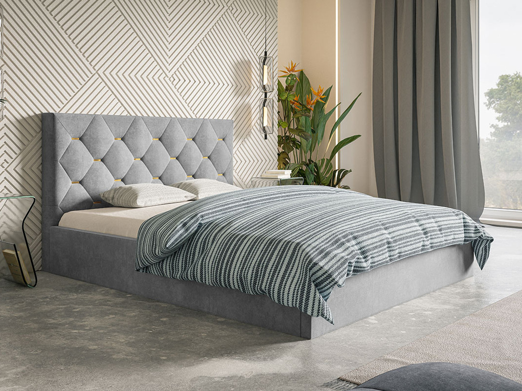 Szare welurowe łóżko tapicerowane 120x200 cm DRALE