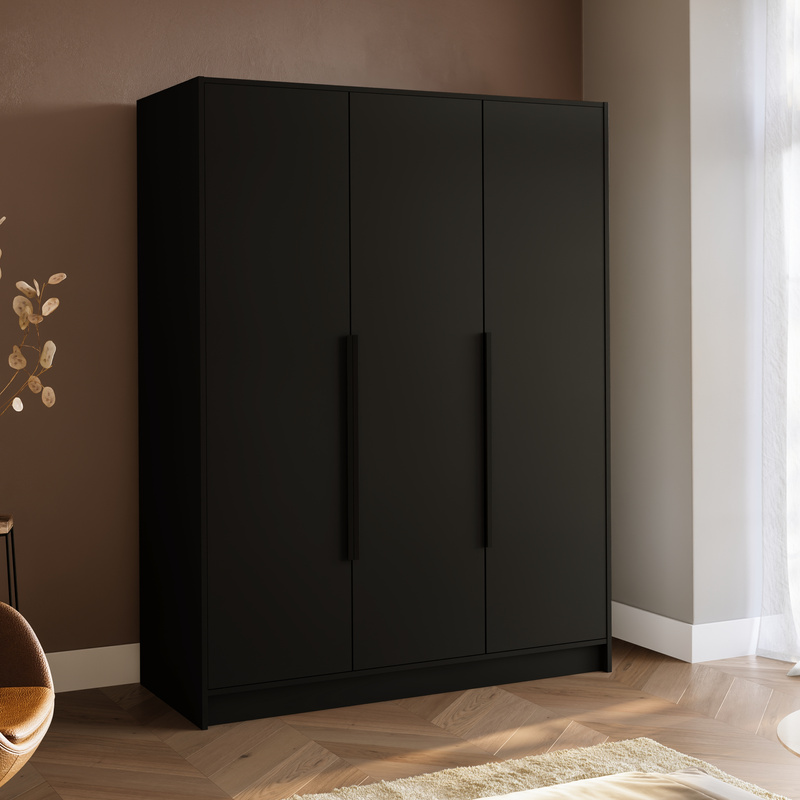 Szafa trzydrzwiowa 150 cm do przedpokoju LESTO czarna z półkami