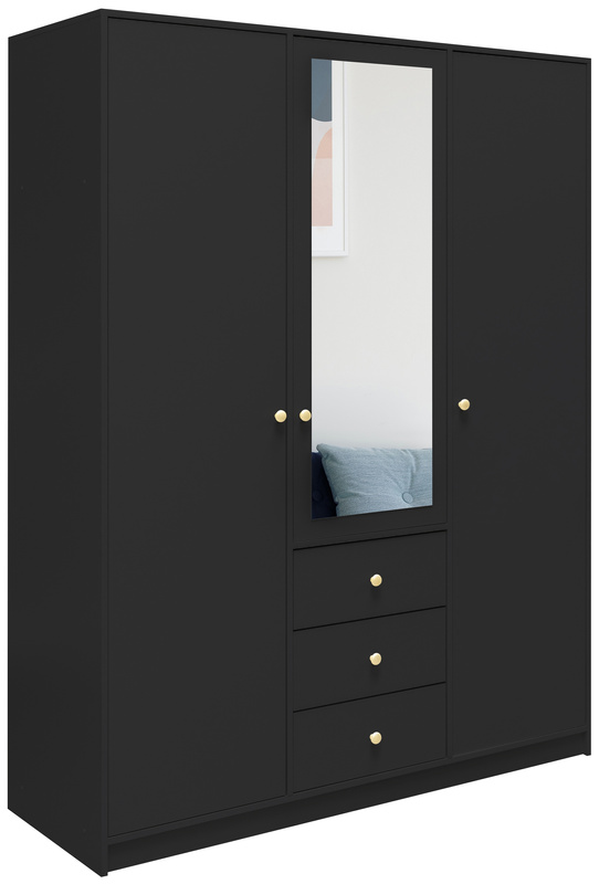 Nowoczesna czarna szafa z lustrem i szufladami 150 cm SELMA