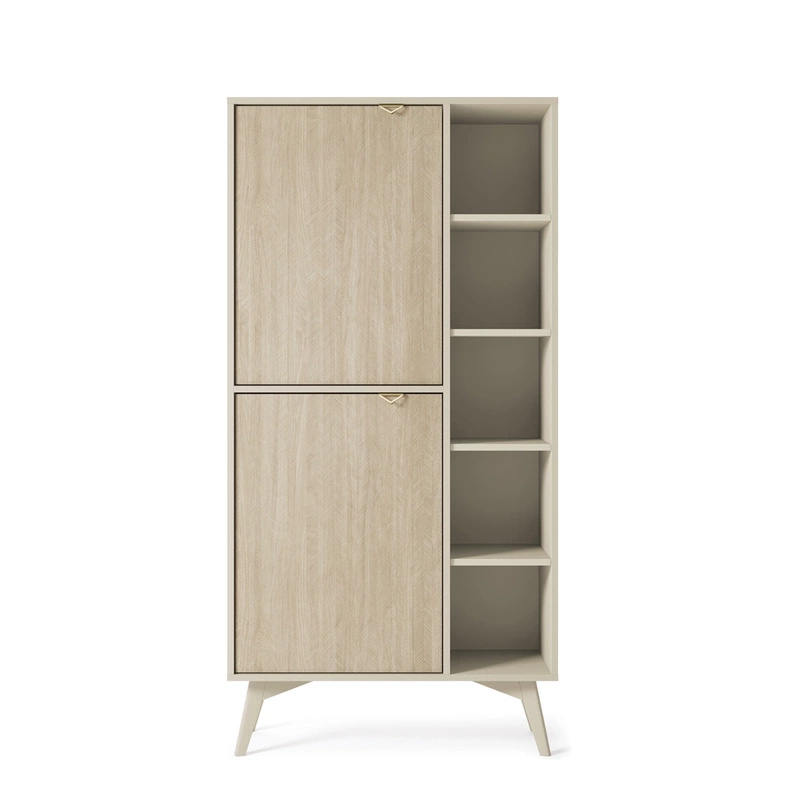 Wysoki regał na książki do salonu w stylu boho FLOW beż piaskowy