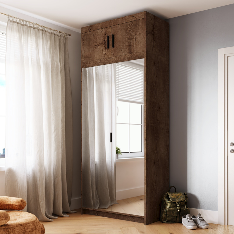 Szafa 90 cm z lustrem i nadstawką do sypialni dąb lefkas KUBA