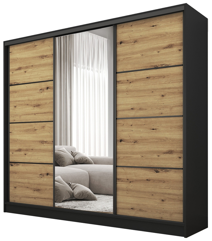 Szafa przesuwna z lustrem 200 cm BEST półki dąb artisan