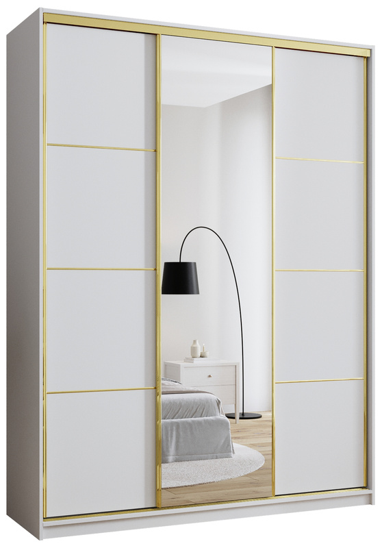 Biała szafa z lustrem i szufladami 180 cm GOLD NEW MAX