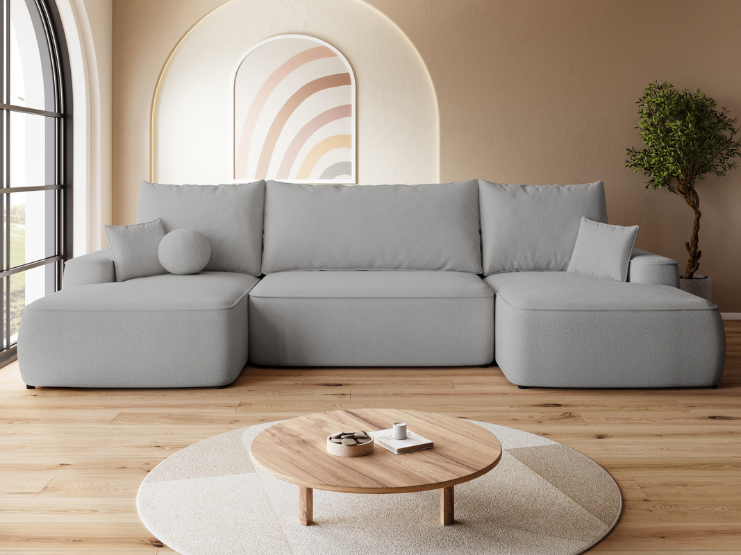 Szara kanapa narożna do salonu z funkcją spania CARMELLO U