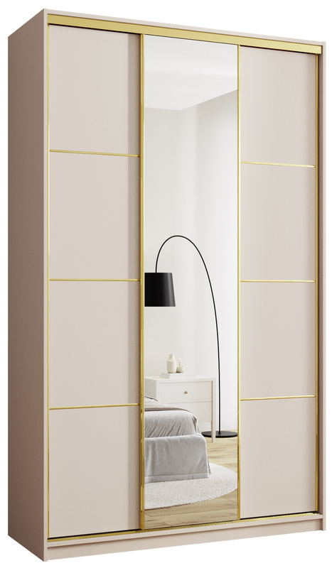 Beżowa szafa przesuwna z lustrem 150 cm GOLD NEW MAX