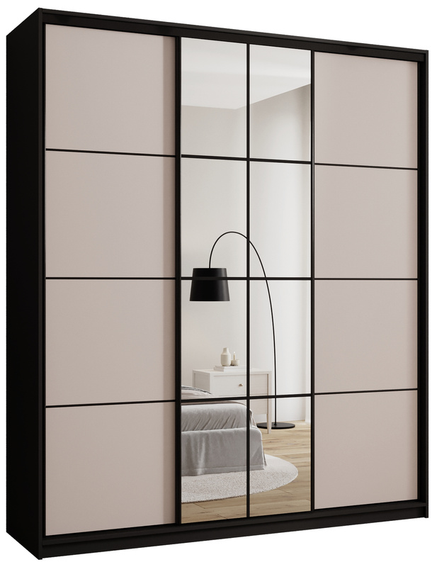 Beżowa wysoka szafa przesuwna 200 cm z lustrem EDGE MAX