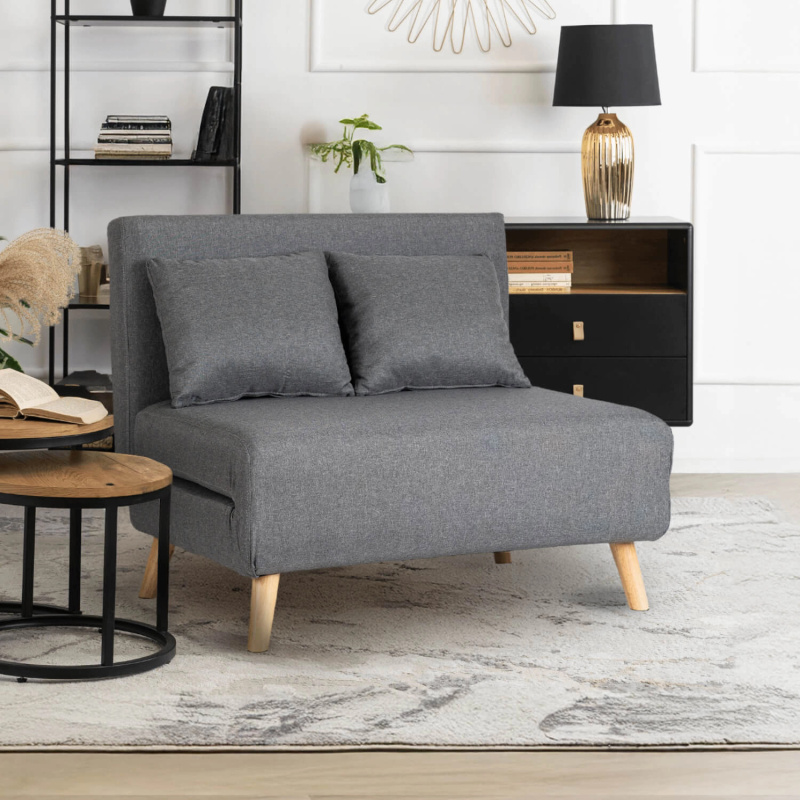 Fotel rozkładany z funkcją spania 100 cm do salonu szary MALIE