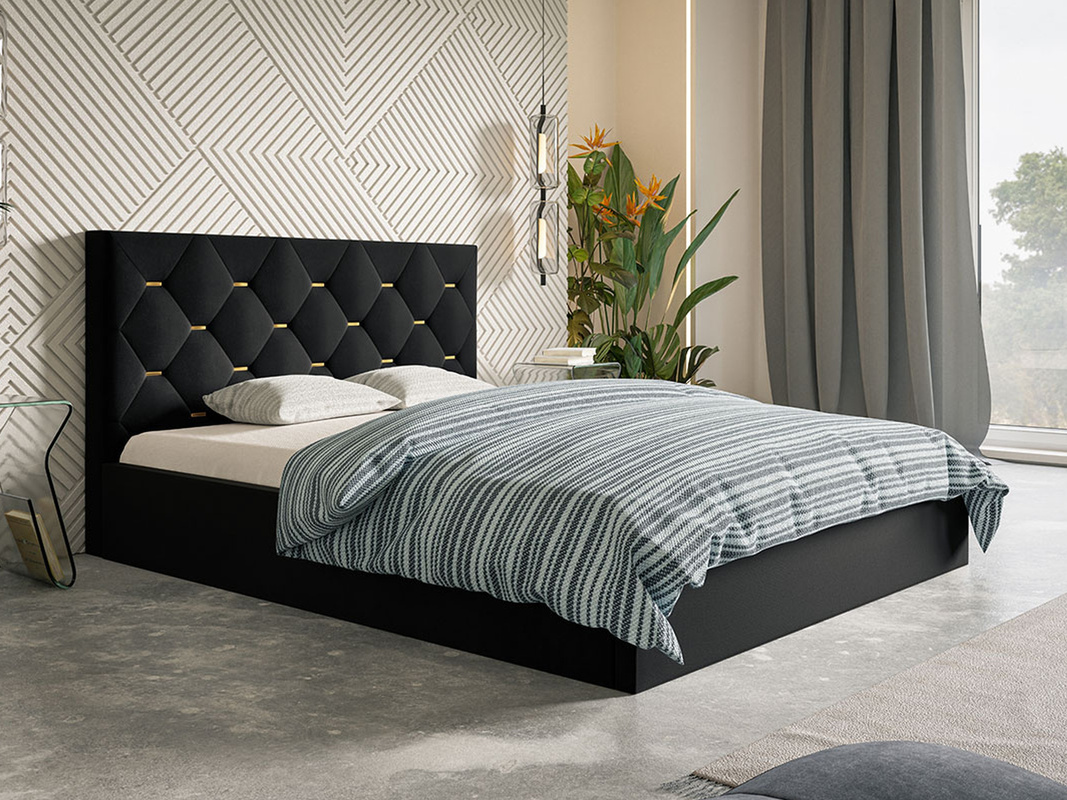 Czarne welurowe łóżko tapicerowane 120x200 cm DRALE
