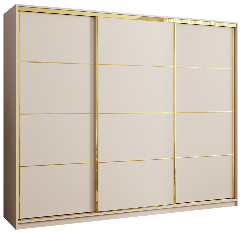 Beżowa szafa przesuwna 250 cm z szufladami GOLD NEW