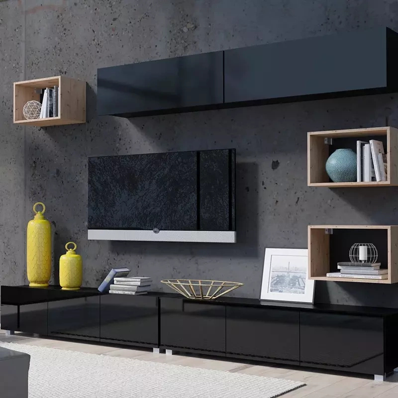 Nowoczesna meblościanka do salonu czarny połysk MODERN 31