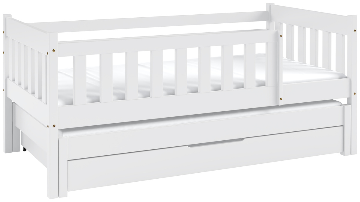 Białe łóżko do pokoju dziecięcego z barierką i szufladą 80x160 cm NEBULA