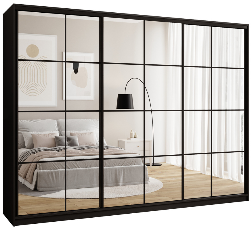 Pojemna szafa przesuwna z lustrami 280 cm do sypialni OPTICA