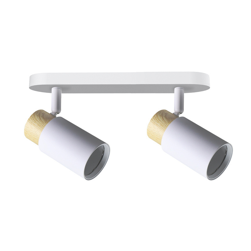 Biała lampa sufitowa listwa 2-punktowa do salonu CLARO drewno