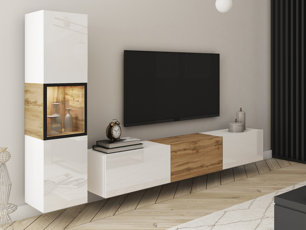 Meblościanka do salonu biały dąb wotan BRAVIN