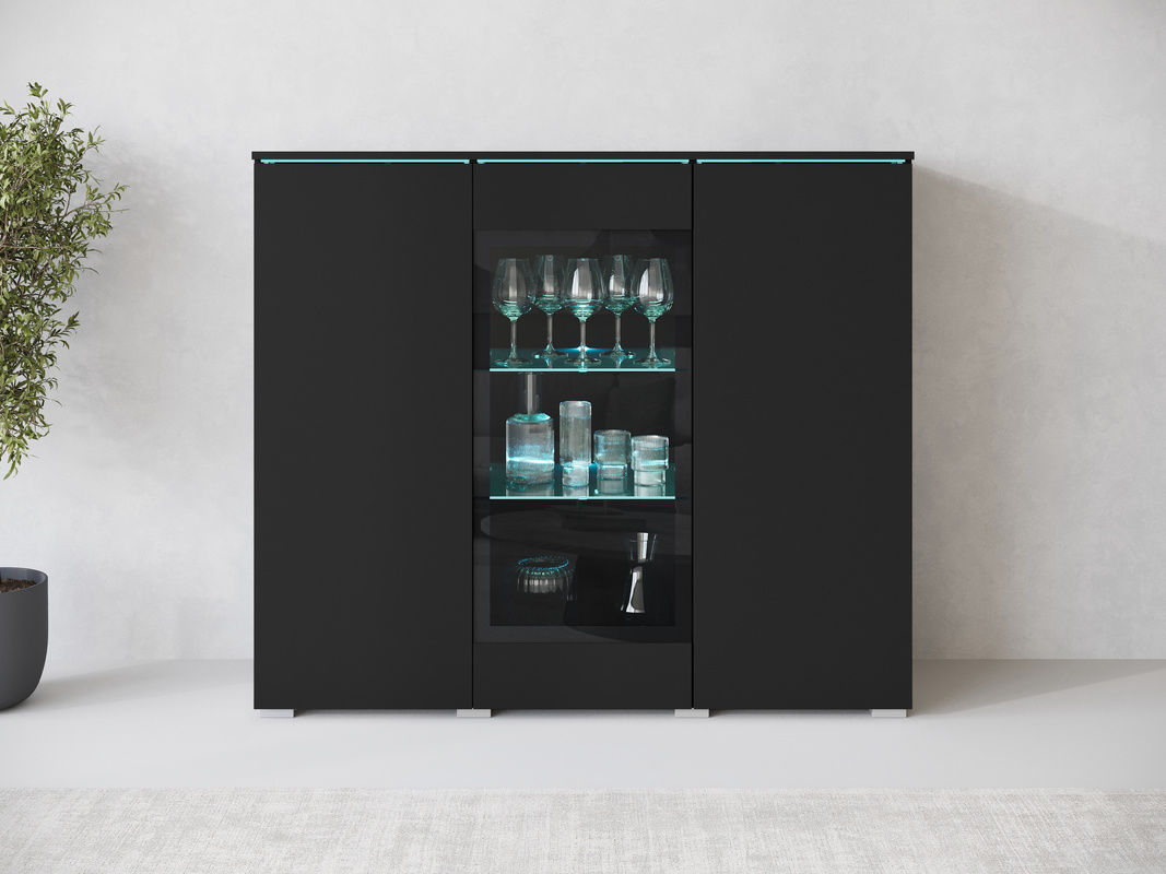 Nowoczesna witryna na książki lub alkohol 120 cm z oświetleniem VEXA czarny grafit