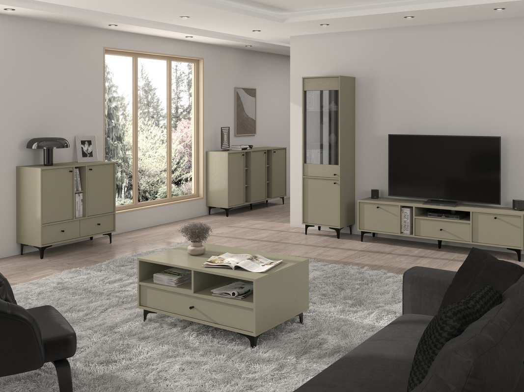 Duży zestaw nowoczesnych mebli do salonu z witryną TOKEN
