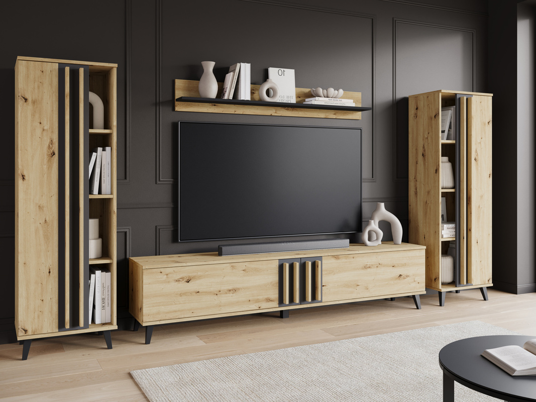 Meblościanka do pokoju dąb artisan czarny grafit HOMELY