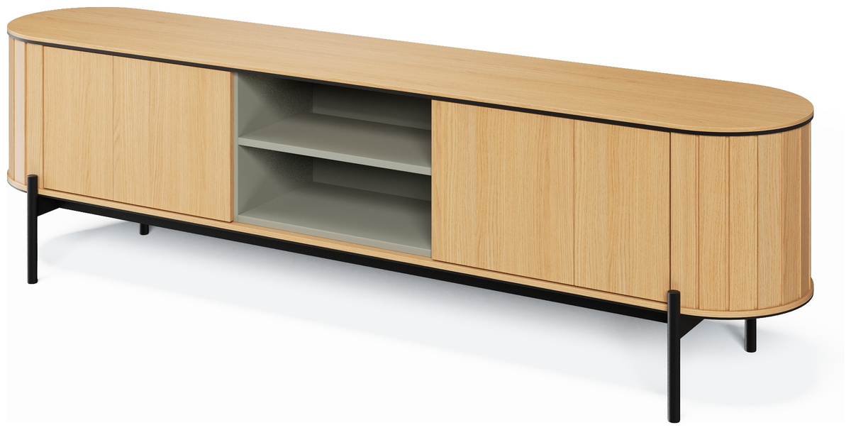 Szafka RTV z półkami w stylu boho 200 cm ROTTO dąb vincenza